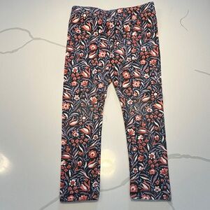 J crew crewcuts girls full length floral leggings navy blue white rose pink 4